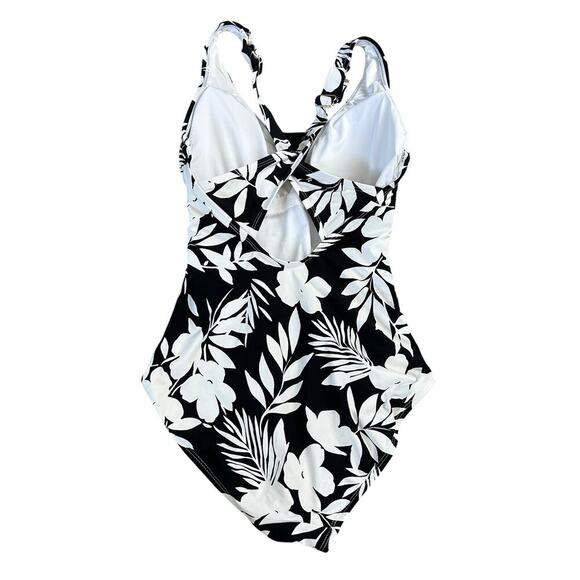 Lands End One Piece Floral Swimsuit Size Small UPF 50 Black White Beach Vacation - Picture 3 of 8